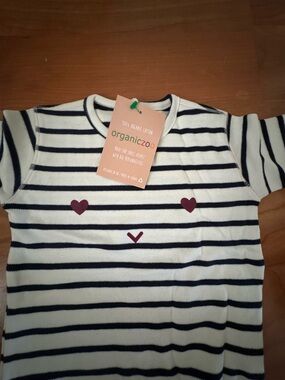 OrganicZoo Navy & Cream Striped Long Sleeve Kids Tee with Heart Detail